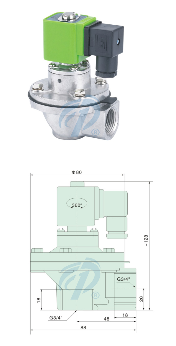 KLD-Z-20直角式電磁脈沖閥尺寸規格