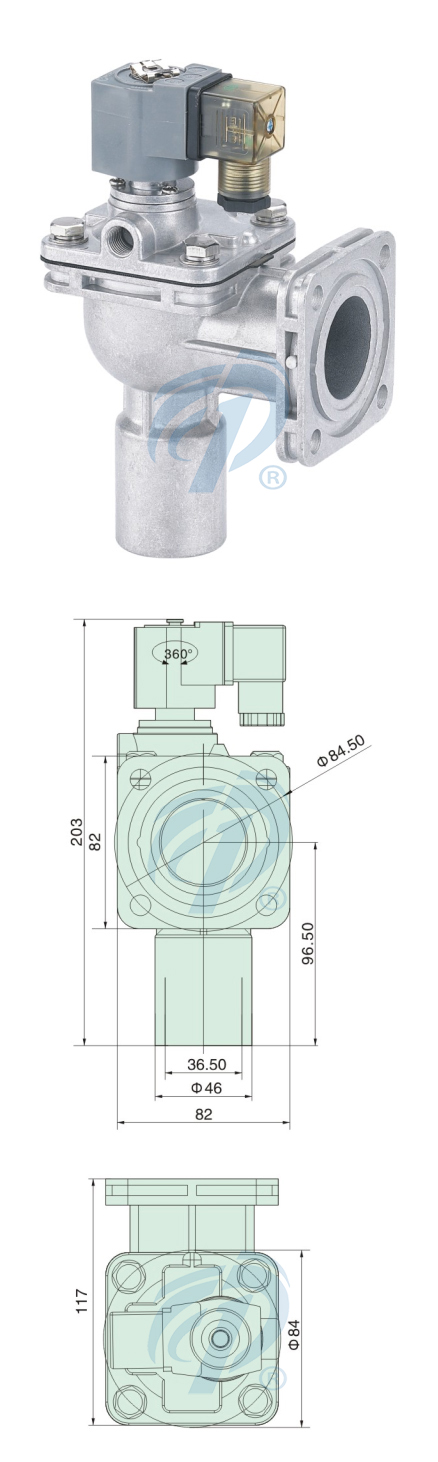 KLG-Z-25FS直角法蘭式噴吹閥尺寸規格