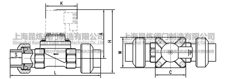 CPVC塑料電磁閥活接(雙油令)結構圖- 上海昆煉閥門制造有限公司 CPVC塑料電磁閥活接(雙油令)結構圖- 上海昆煉閥門制造有限公司