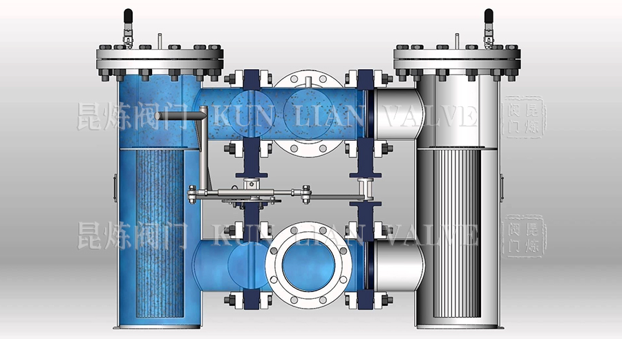KSL雙聯過濾器流體示意圖- 上海昆煉閥門制造有限公司 KSL雙聯過濾器流體示意圖- 上海昆煉閥門制造有限公司