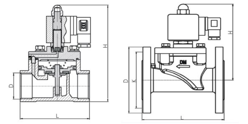 鑄鋼法蘭水用電磁閥結構圖 鑄鋼法蘭水用電磁閥結構圖