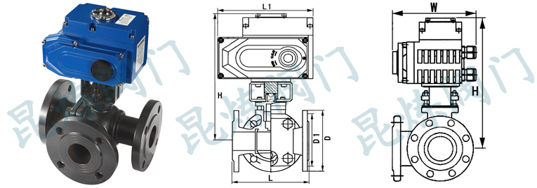Q944F、Q945F電動三通球閥結構圖- 上海昆煉閥門制造有限公司 Q944F Q945F電動三通球閥結構圖- 上海昆煉閥門制造有限公司