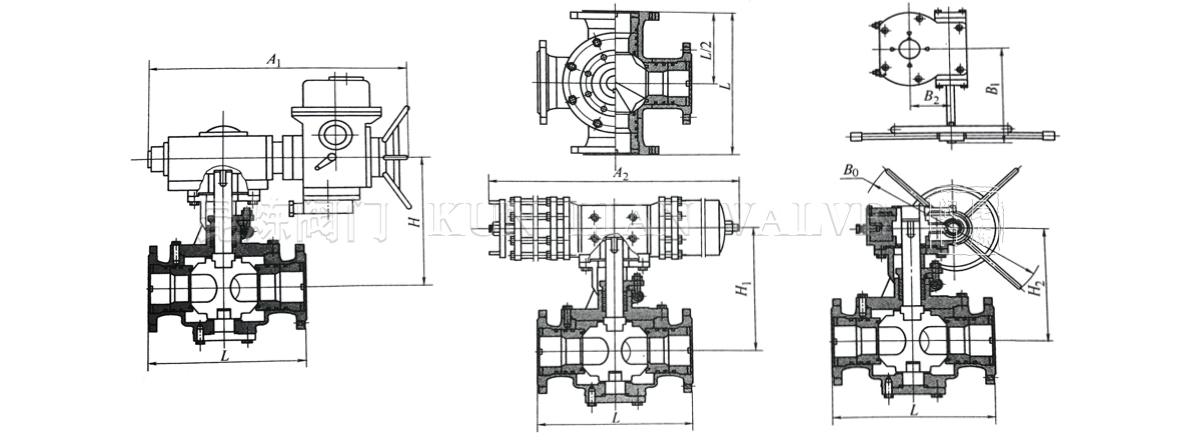 四通球閥驅動方式圖 四通球閥驅動方式圖
