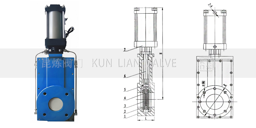 Z643TC氣動單閘板陶瓷閘閥結構圖- 上海昆煉閥門制造有限公司 Z643TC氣動單閘板陶瓷閘閥結構圖- 上海昆煉閥門制造有限公司